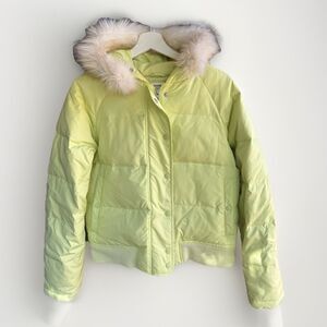 GAP Green Winter Jacket Sz Large Ladies Faux Fur Hooded Padded  Warm Cabincore